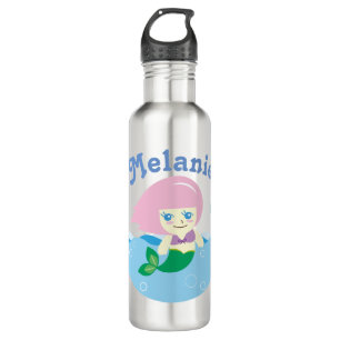 Cute Mermaid with Pink Hair Personalised Stainless Steel Water Bottle