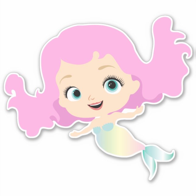 Cute Mermaid with Pink Hair Sticker (Front)