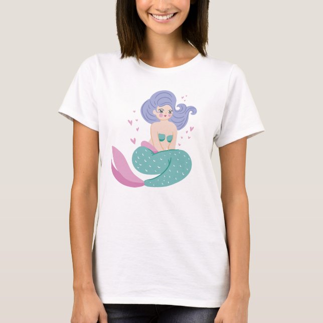 Cute Mermaid With Purple Hair T-Shirt (Front)