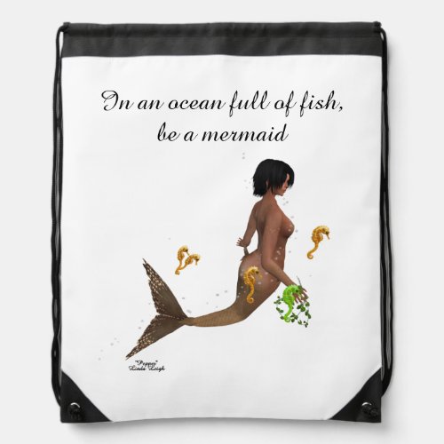 Cute Mermaid With Seahorses Drawstring Backpack
