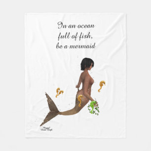Cute Mermaid With Seahorses Fleece Blanket