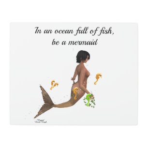 Cute Mermaid With Seahorses Metal Wall Art