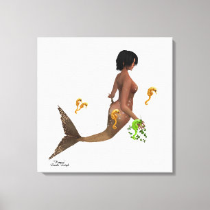 Cute Mermaid With Seahorses Stretched Canvas Print