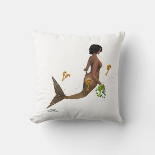 Cute Mermaid With Seahorses Throw Pillow