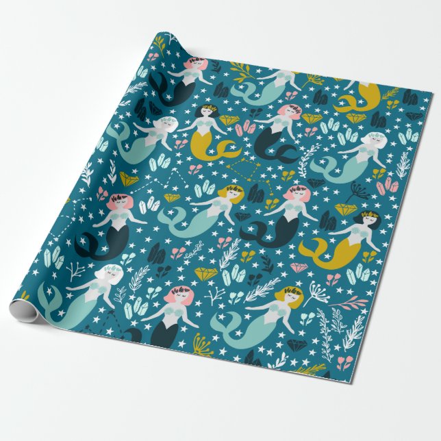 Cute Mermaid Wrapping Paper (Unrolled)