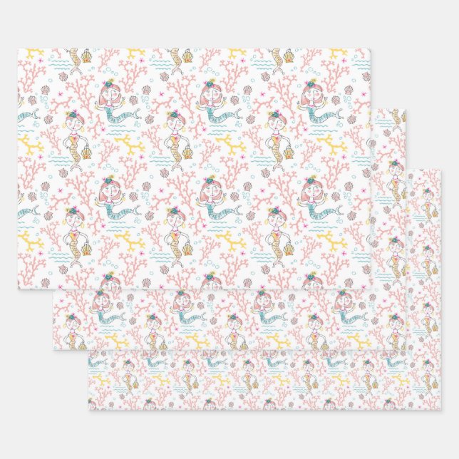 Cute Mermaids Craft Decoupage Scrapbook And Gift Wrapping Paper Sheets (Set)