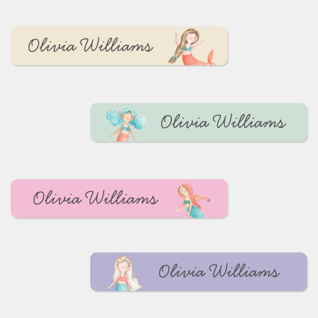 Cute Mermaids Day Care School Name Clothing Labels (Group)