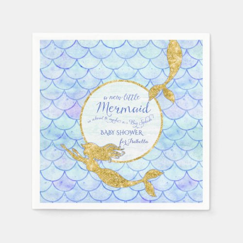 Cute Mermaids Fish Scale Baby Shower Faux Glitter Paper Napkins