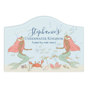 Cute Mermaids In Male Tears Bath Door Sign