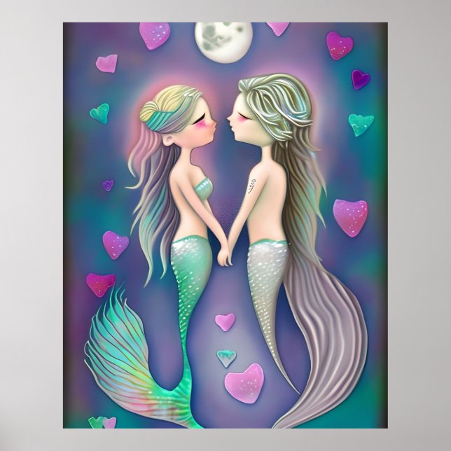 Cute Mermaids love Valentine’s Day gift Poster (Front)