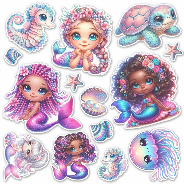 Cute Mermaids & Marine Life Pastel Sticker Sheet (Creator Uploaded)