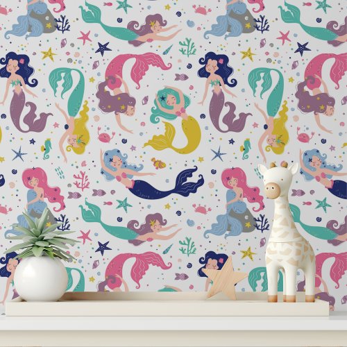 Cute Mermaids Modern Girls Kids Pattern Wallpaper