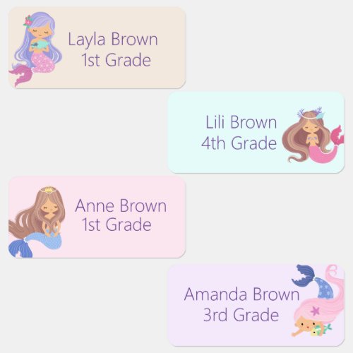 Cute Mermaids Multiple Name Kids Labels