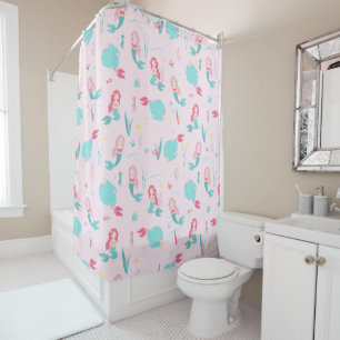 Cute Mermaids Pink and Turquoise Pattern Shower Curtain