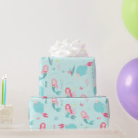 Cute Mermaids Pink and Turquoise Pattern Wrapping Paper