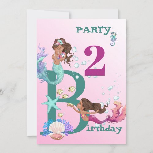  Cute Mermaids Pink Blue Girly Birthday Invitation