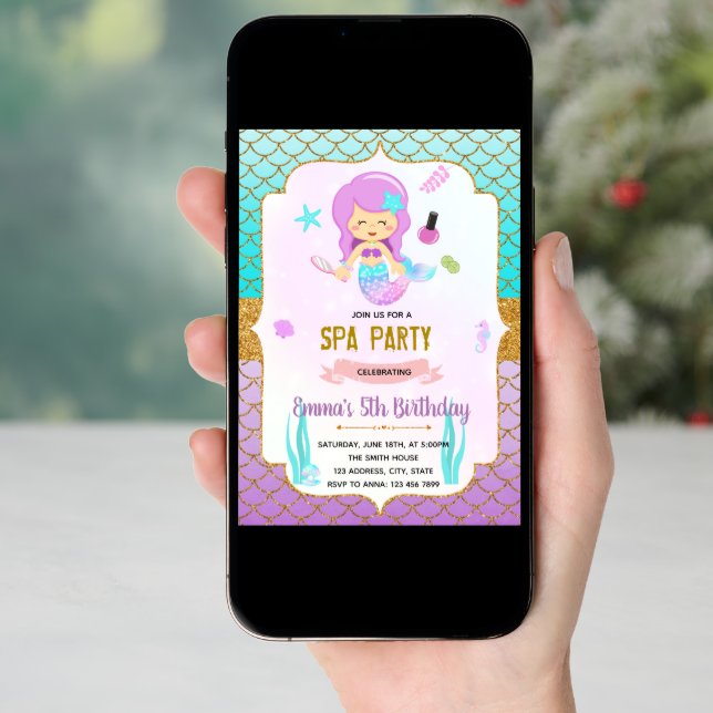 Cute mermaids spa theme invitation (Front Digital)