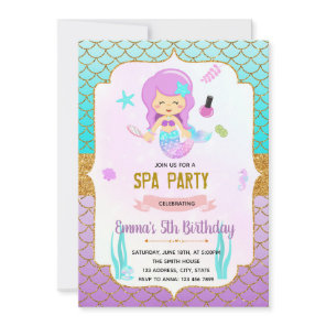Cute mermaids spa theme invitation