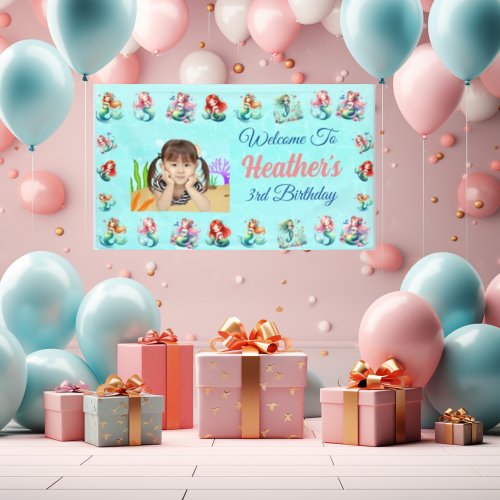 Cute Mermaids Theme Kids Birthday Party  Banner