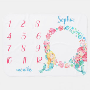 Cute Mermaids Under the Sea Baby Girl Milestone Blanket