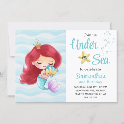 Cute Mermaids Under the Sea Birthday Party Invitation