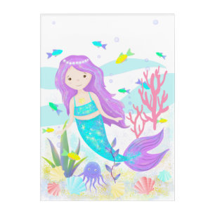 Cute Mermaids Under the Sea Neon Acrylic Print