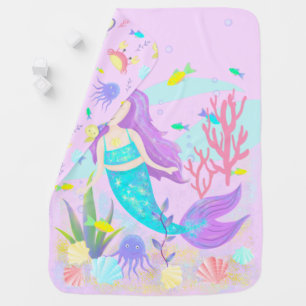      Cute Mermaids Under the Sea Neon Baby Blanket