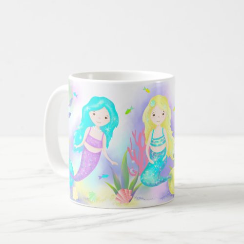      Cute Mermaids Under the Sea Neon Coffee Mug