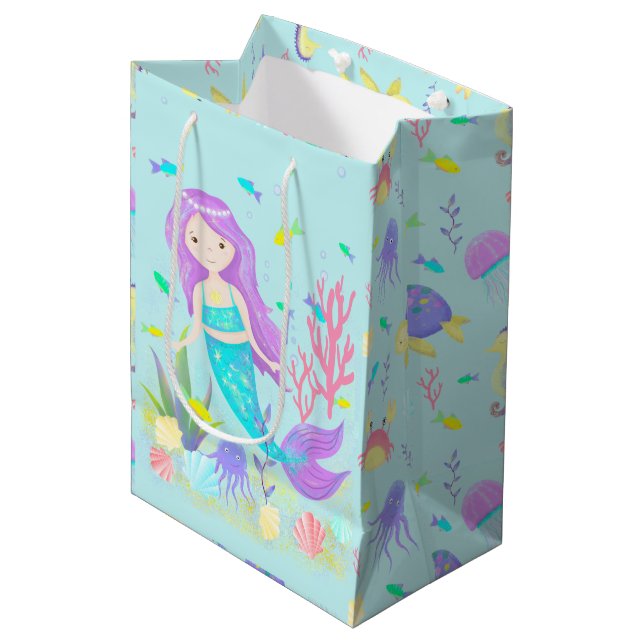      Cute Mermaids Under the Sea Neon Medium Gift Bag (Front Angled)