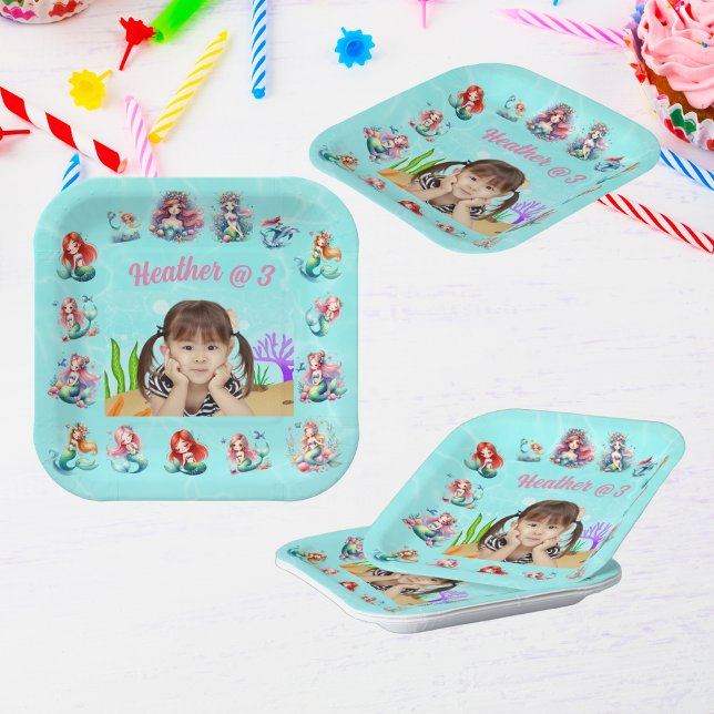 Cute Mermaids Under the Sea Photo Kids Birthday  Paper Plates (Creator Uploaded)