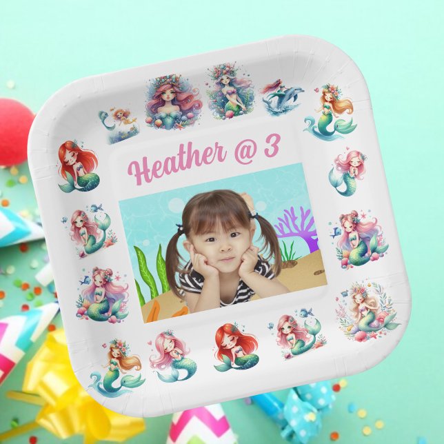 Cute Mermaids Under the Sea Photo Kids Birthday  Paper Plates (Creator Uploaded)