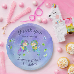 Cute Mermaids Under the Sea Twin Girls Birthday  Paper Plates