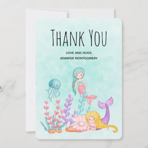 Cute Mermaids Under the Sea Watercolor Thank You