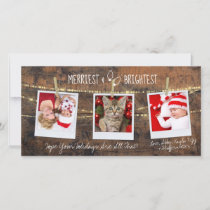Cute Merriest &amp; Brightest Holiday 3-Photo Card