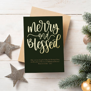 Cute Merry And Blessed Photo  Foil Holiday Card