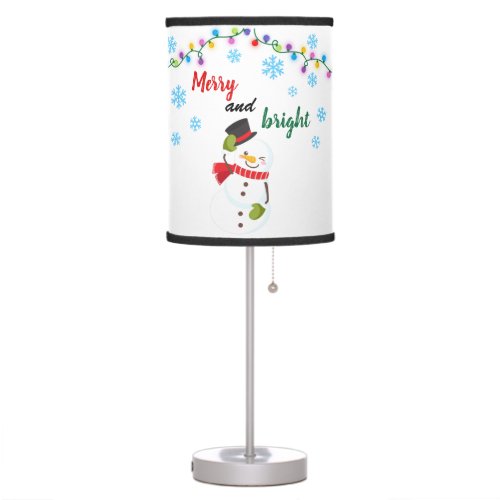 Cute Merry and Bright Christmas Snowman Winter  Table Lamp