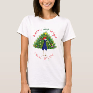 Cute Merry and Bright Christmas Tree Peacock T-Shirt