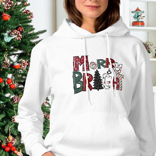 Cute Merry And Bright Colorful Christmas Womens Hoodie