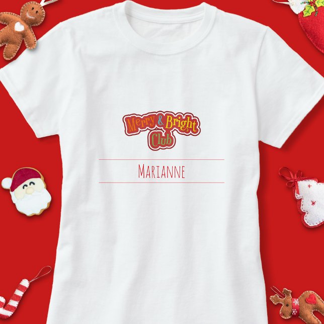 Cute Merry & Bright Club Family Christmas Pyjamas T-Shirt (Merry & Bright Club T Shirt)