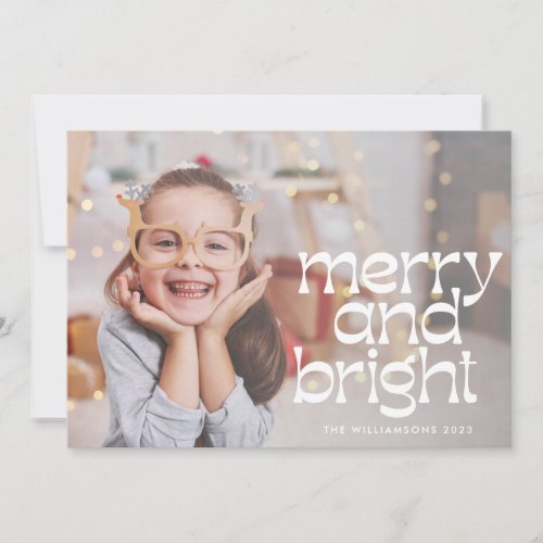 Cute Merry Bright White Text Photo Overlay Holiday Card