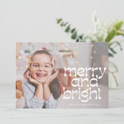 Cute Merry Bright White Text Photo Overlay Holiday Card
