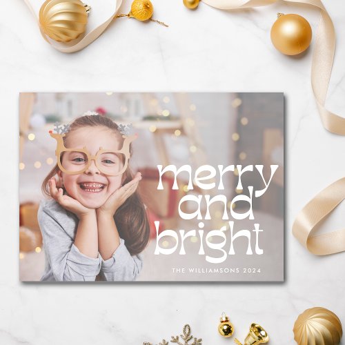 Cute Merry Bright White Text Photo Overlay Holiday Card