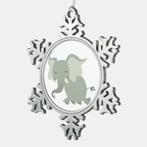 Cute Merry Cartoon Elephant Pewter Ornament