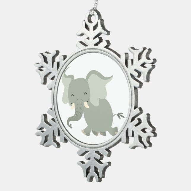 Cute Merry Cartoon Elephant Pewter Ornament (Right)