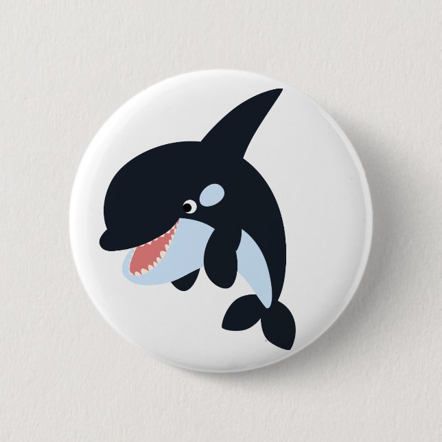 Cute Merry Cartoon Killer Whale Button Badge (Front)