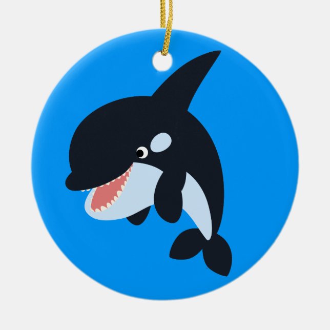 Cute Merry Cartoon Killer Whale Ornament (Front)