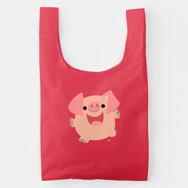 Cute Merry Cartoon Pig Baggu Reusable Bag (Front)