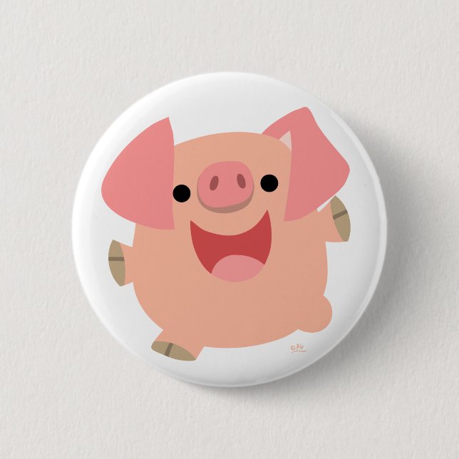 Cute Merry Cartoon Pig Button Badge (Front)