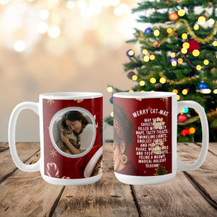 Cute Merry Cat-Mas Crimson Christmas Photo Message Coffee Mug