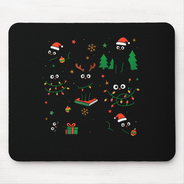 Cute Merry Catmas Cat Lover Christmas Light Pajama Mouse Pad (Front)